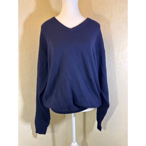Chereskin V-Neck Sweater XL  60% Cashmere & 40% Wool  Deep Navy Blue - Picture 1 of 6